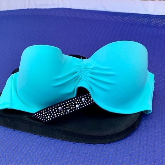 TEAL VICTORIA’S SECRET BANDEAU BIKINI TOP 34B - Picture 1 of 4